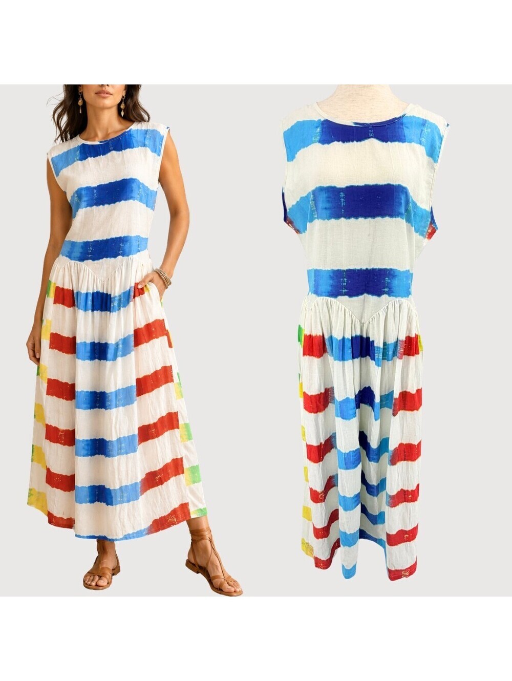 NorBlack NorWhite Striped Linen Maxi Dress L